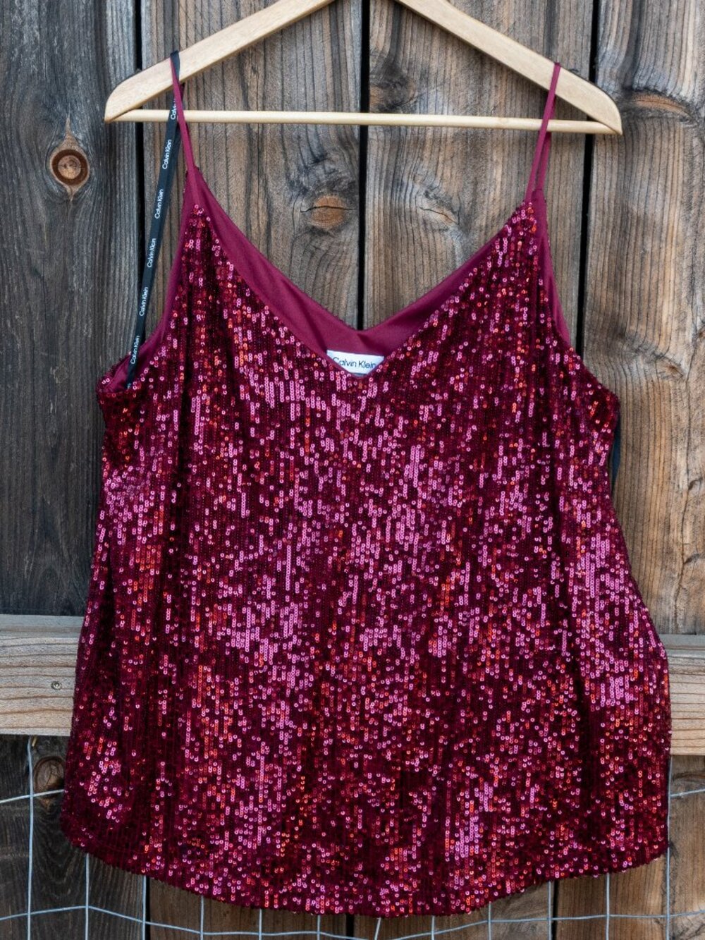 Calvin Klein Burgundy Sequin Top